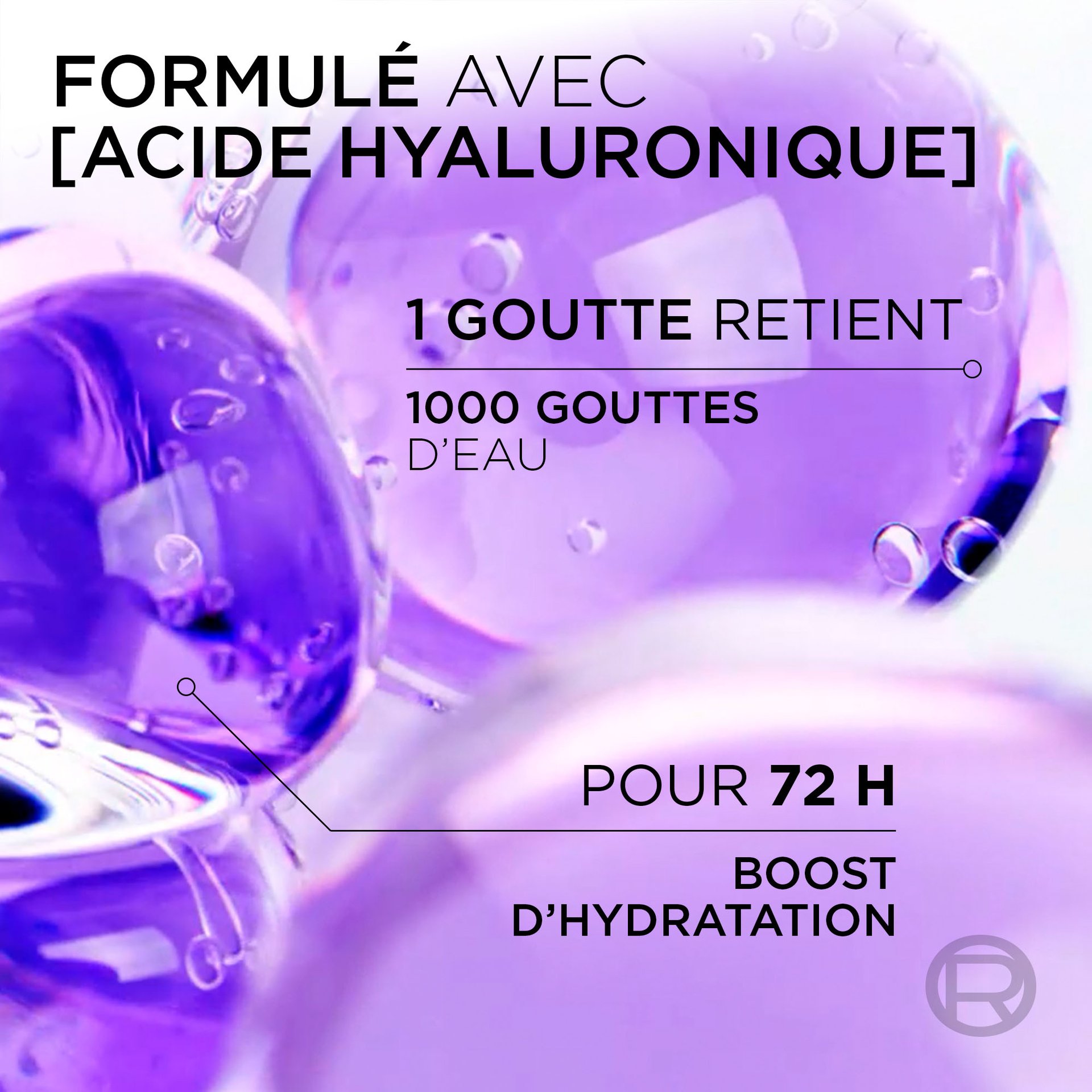 Molécule d'acide hyaluronique pour 72h de boost d'hydratation